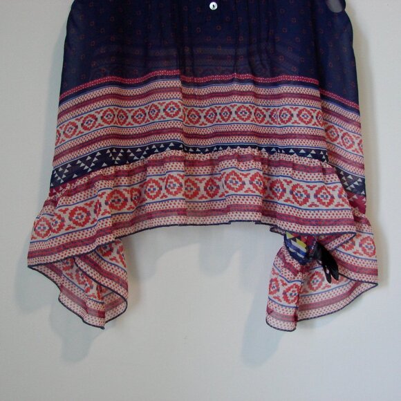 Beaded Flowy Tank Top Boho Hippie Blue Red Asymmetrical Hem Sheer Size Medium - Picture 4 of 13